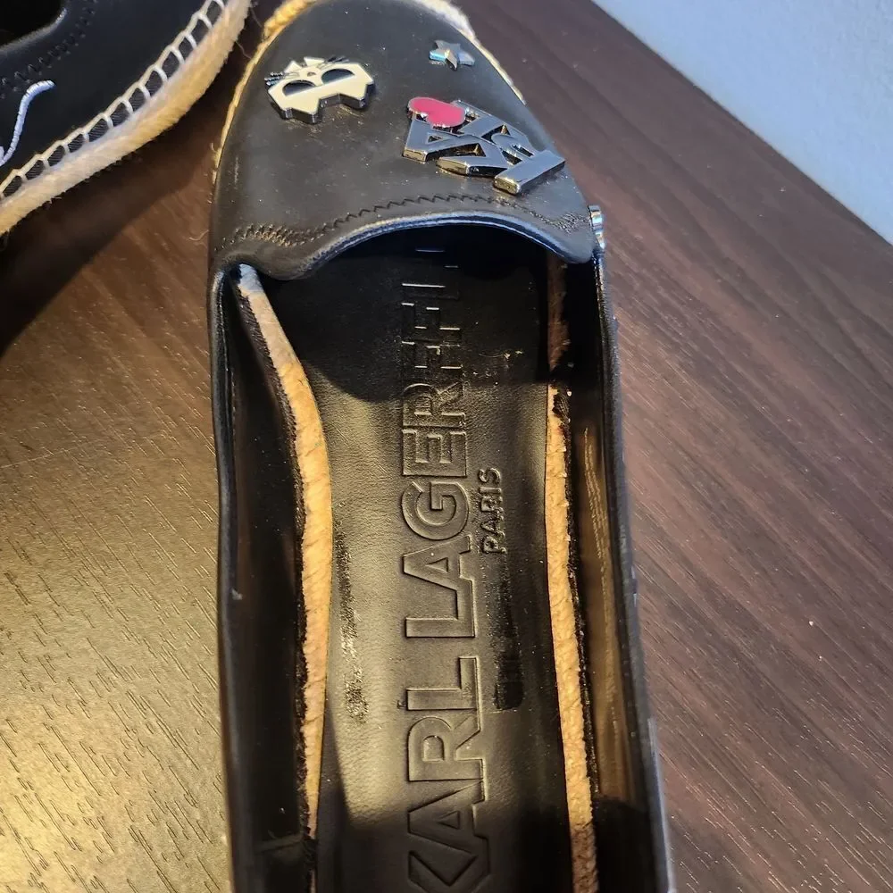 Karl Lagerfeld Black Espadrilles with Heart and Star Details